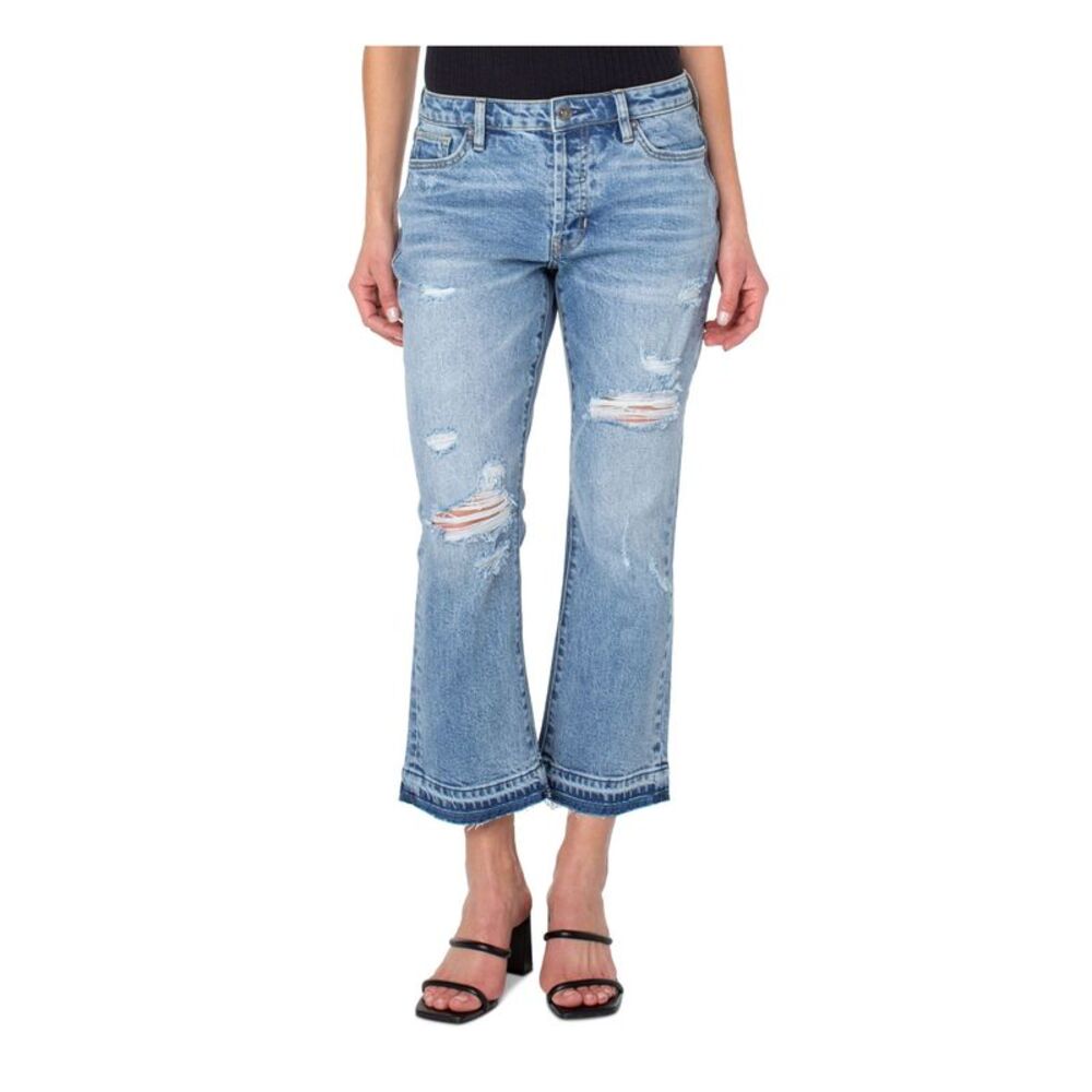 EARNEST SEWN NEW YORK Womens Blue Button Closure Cropped Boot Cut Jeans 31 Waist